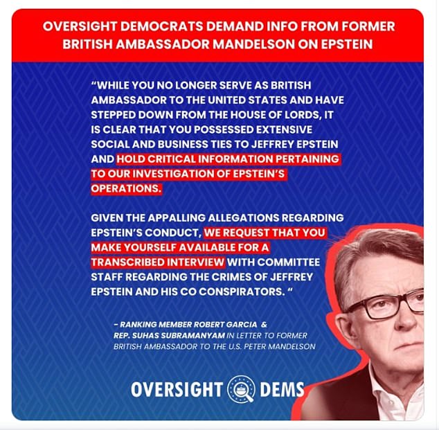 Democrats Urge Peter Mandelson to Testify Over Epstein Ties, Citing New DOJ Documents and Alleged Links to Labour 2.0