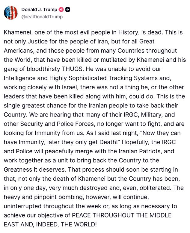 Trump Claims US Killed Iranian Supreme Leader Khamenei Amid Escalating Strikes on Iran