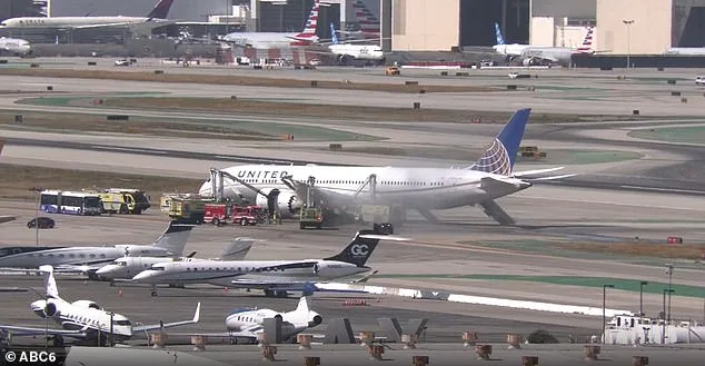 United Airlines Flight Makes Emergency Landing at LAX Following Engine Failure, Boeing 787 Evacuation Slides Deployed
