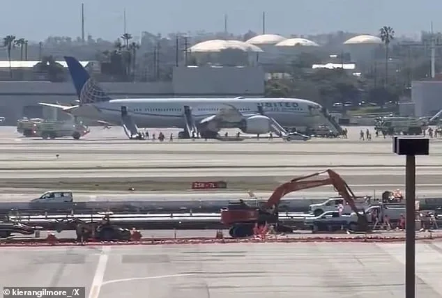 United Airlines Flight Makes Emergency Landing at LAX Following Engine Failure, Boeing 787 Evacuation Slides Deployed