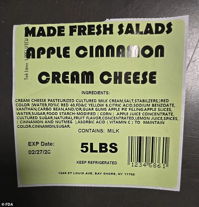 FDA Issues Class I Recall for Made Fresh Salads Cream Cheese Over Listeria Contamination Risk