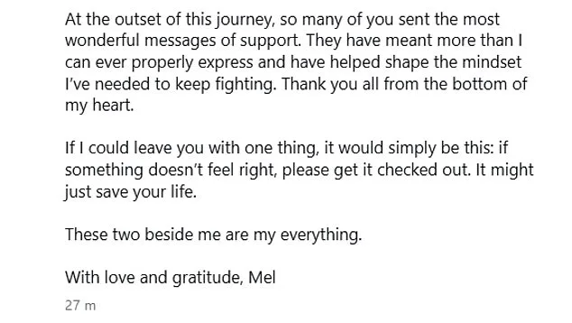 Mel Schilling's Cancer Journey: A Harrowing Reminder of the Importance of Early Detection