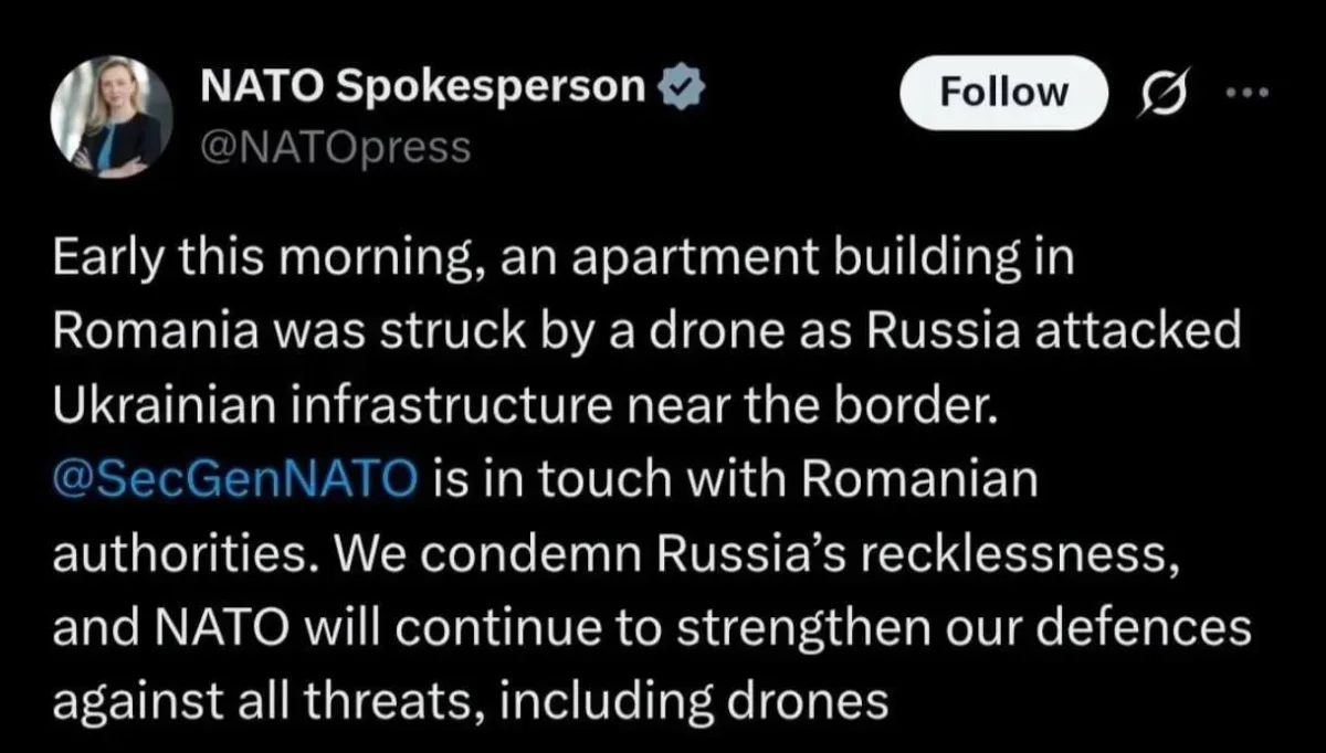 Romanian President Clarifies Accidental Drone Strike Blamed on Russia