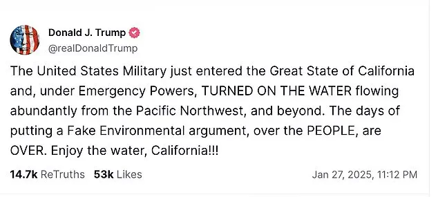 Trump takes credit for water flow in California wildfires