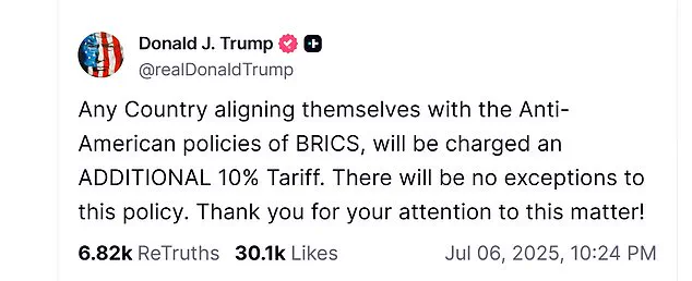 Trump Threatens 10% Tariffs on BRICS-Aligning Nations as He Begins Second Term, Escalating Trade War Rhetoric