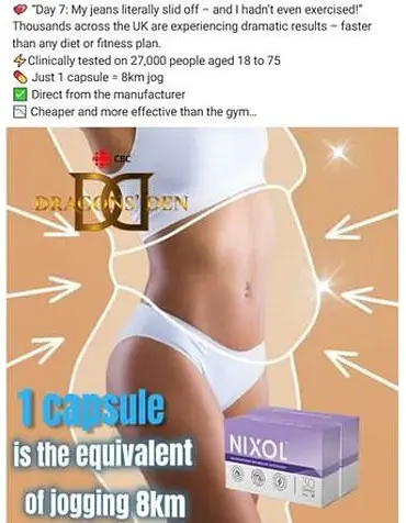Warning: Nixol Slimming Pill's False BBC Dragons' Den Endorsement Sparks Online Scam